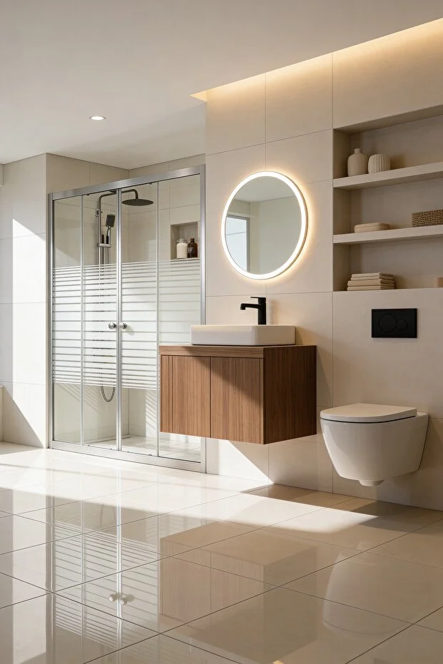 Ön Cephe Çizgili Temperli Cam Sürgülü Kapılı Teknesiz Duşakabin 